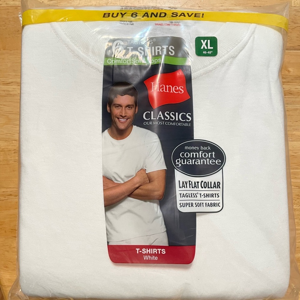 6 New Men’s Hanes Tagless T Shirts XL